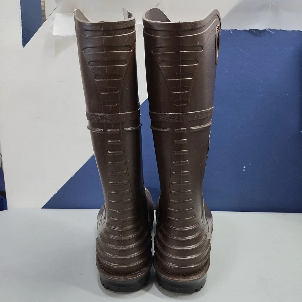 Unisex Waterproof Farm Work Boots Sz M10/W12 Brown Heavy Duty Plain Toe Pull On